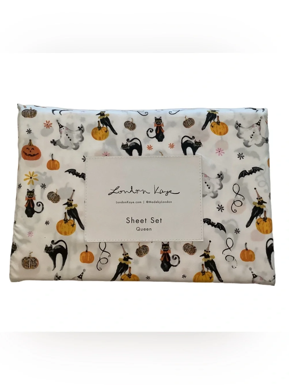 London Kaye Halloween 4 Piece Queen Sheet Set New